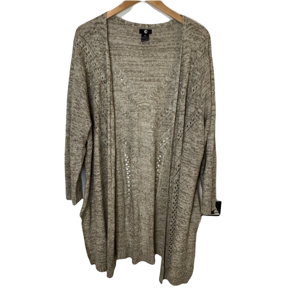 A&I Beige Long Open Weave Beige Cardigan Sweater Size 3X